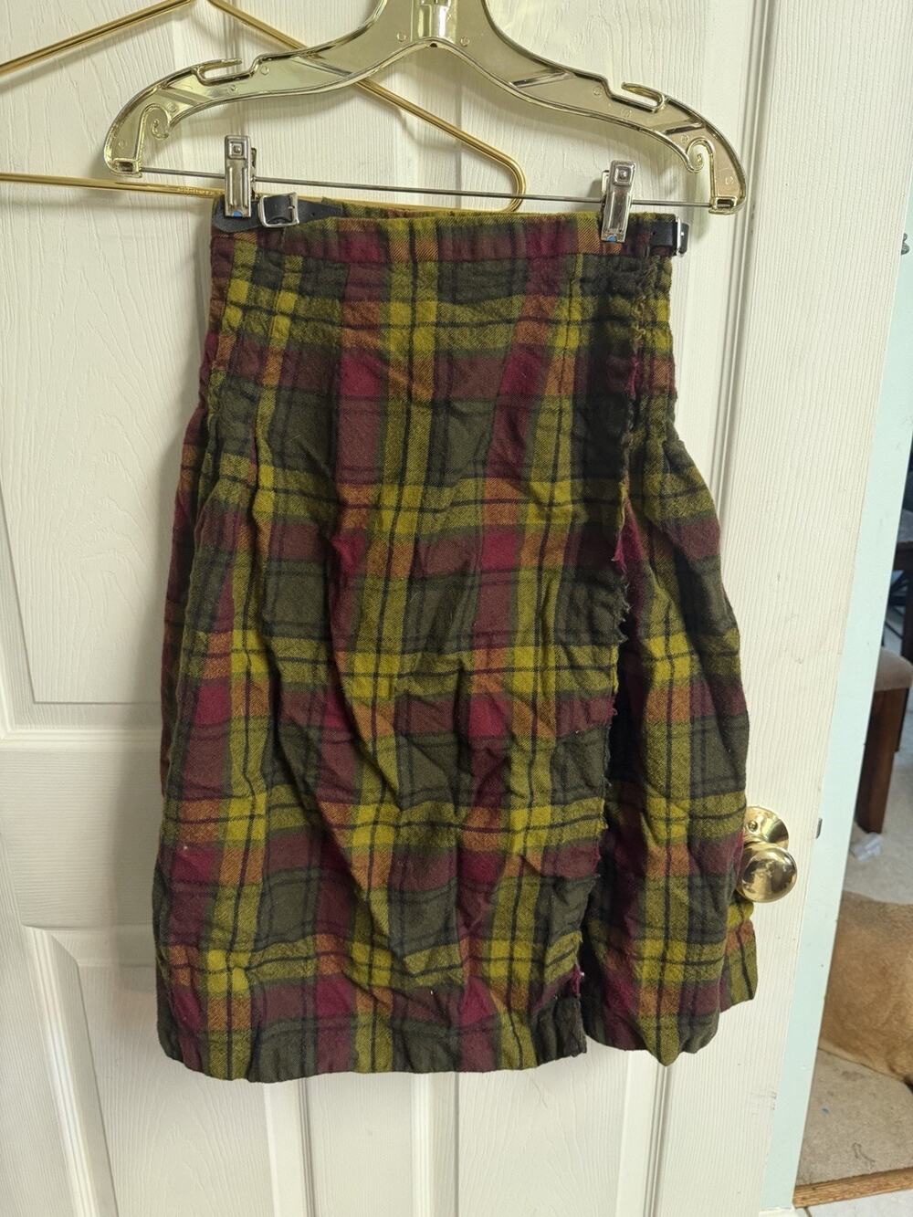 Blarney Woolen Mills Ireland Plaid Wool Kilt Skirt XS Pleated Midi 24x25 Yellow